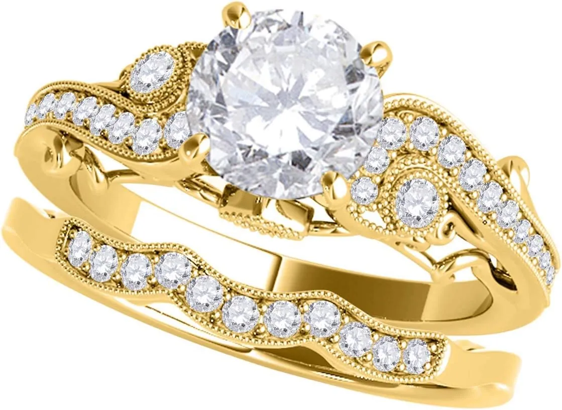 | 0.56 Carat Diamond Engagement Bridal Ring Set Prong Setting 14K Solid Rose White Yellow Gold