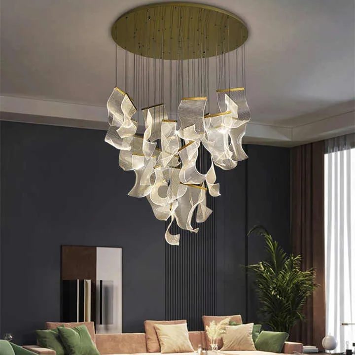 ثريا سلم أكريليك مخصصة ، مصباح ليد متعدد فاخر ، مصباح حديث ، مصباح معلق للمبانيCustom Acrylic Staircase Chandelier, Luxury Multi-LED Light, Modern Lamp, Hanging Lamp for Buildings