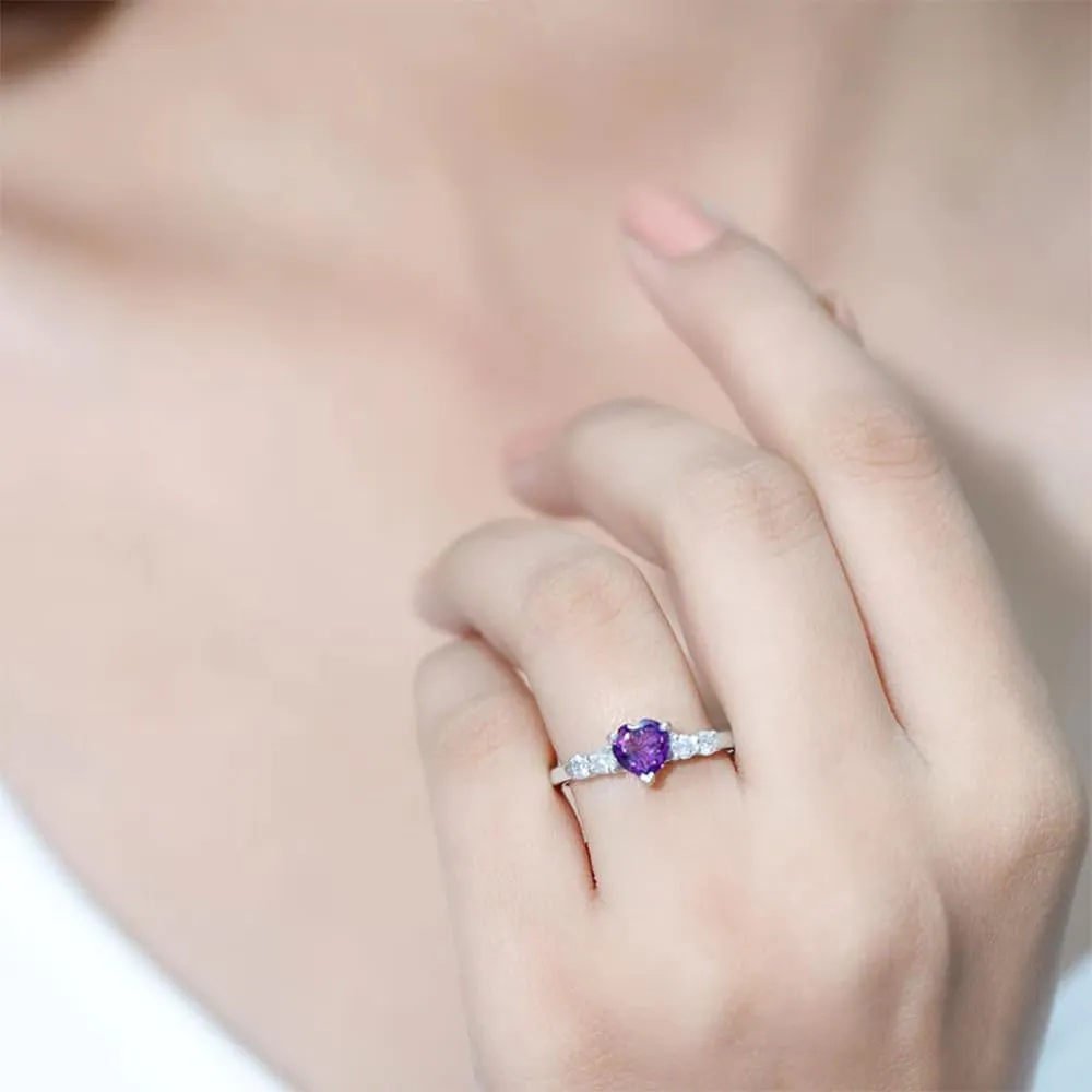 1-5 Carats Gemstone Rings for Women S925 10K 14K 18K Gold Heart Cut Alexandrite/Emerald/Citrine/Turquoise Engagement Ring Personalized Gemstone Birthstone Promise Ring Jewelry Gifts for Her