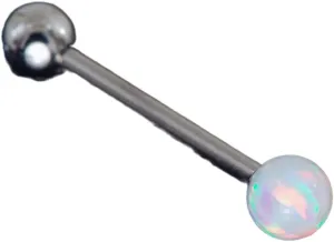 1 Pc 14g 5/8' 5 MM White Fire Opal Stone Ball Internal Threaded Tongue Ring Body Unique Jewelry Delicate Design Piercing Steel Surgical For Women
