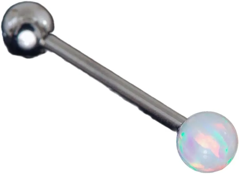 1 Pc 14g 5/8' 5 MM White Fire Opal Stone Ball Internal Threaded Tongue Ring Body Unique Jewelry Delicate Design Piercing Steel Surgical For Women