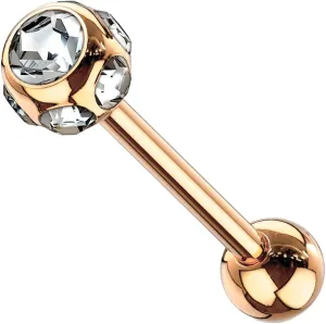 1 Pc Rose Gold Plated With Multi Clear CZ Barbell Tongue Ring 14g Body Unique Jewelry Delicate Design Piercing Steel Surgical For Women