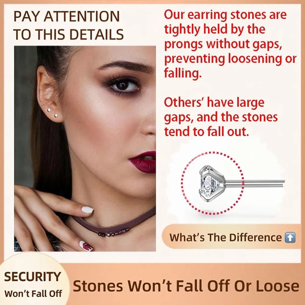 10 Pairs Small Stud Earrings for Women Diamond-Like Shine Cubic Zirconia Earrings for Sensitive Ears Hypoallergenic Surgical Stainless Steel Tiny Stack Earrings for Multiple Piercing