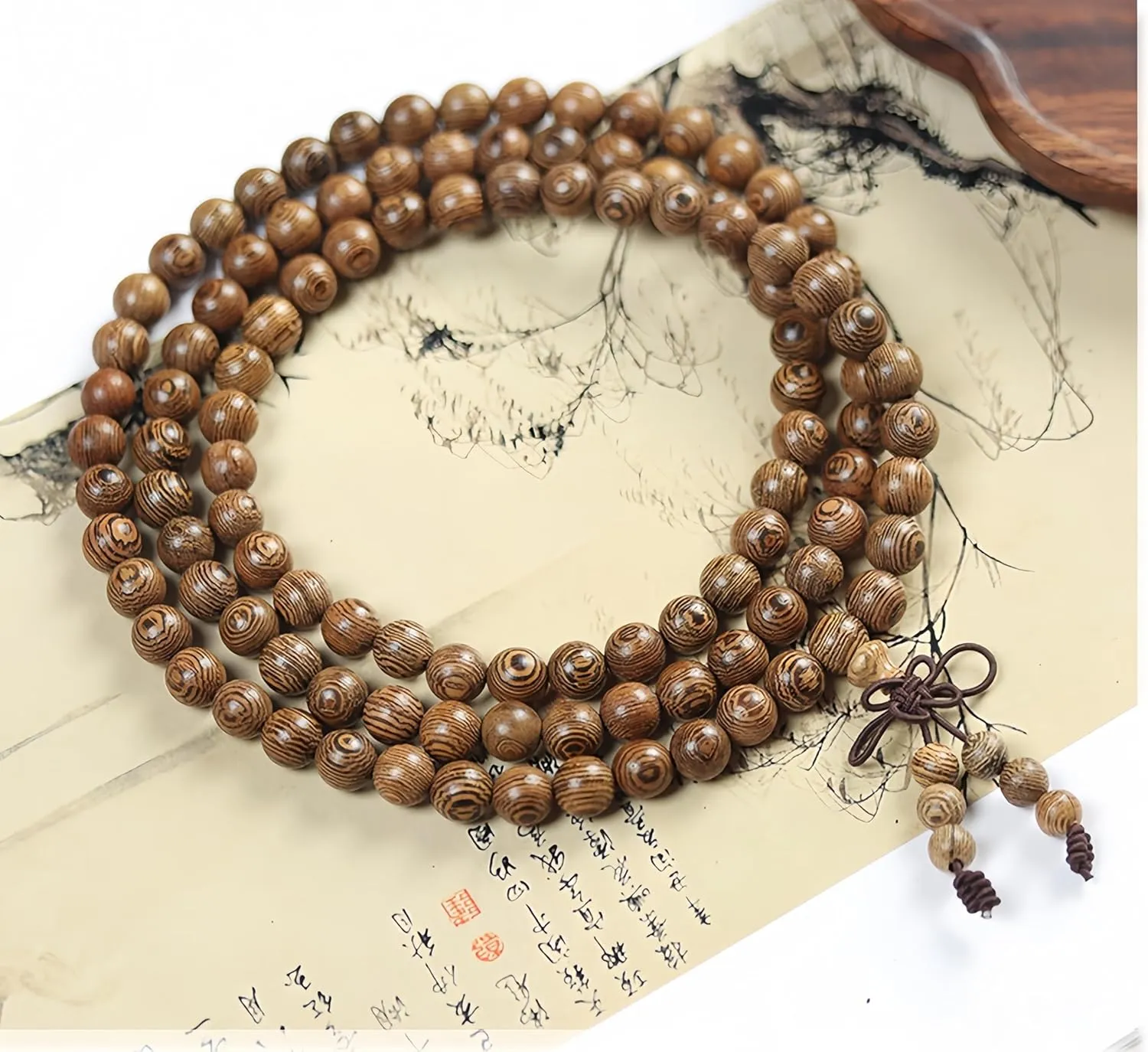 108 8mm Wooden Mala Necklace Bracelet for Men and Women, Prayer Meditation Buddhist or Wear Jewelry, for Gifts for Yourself or Friends and Family.