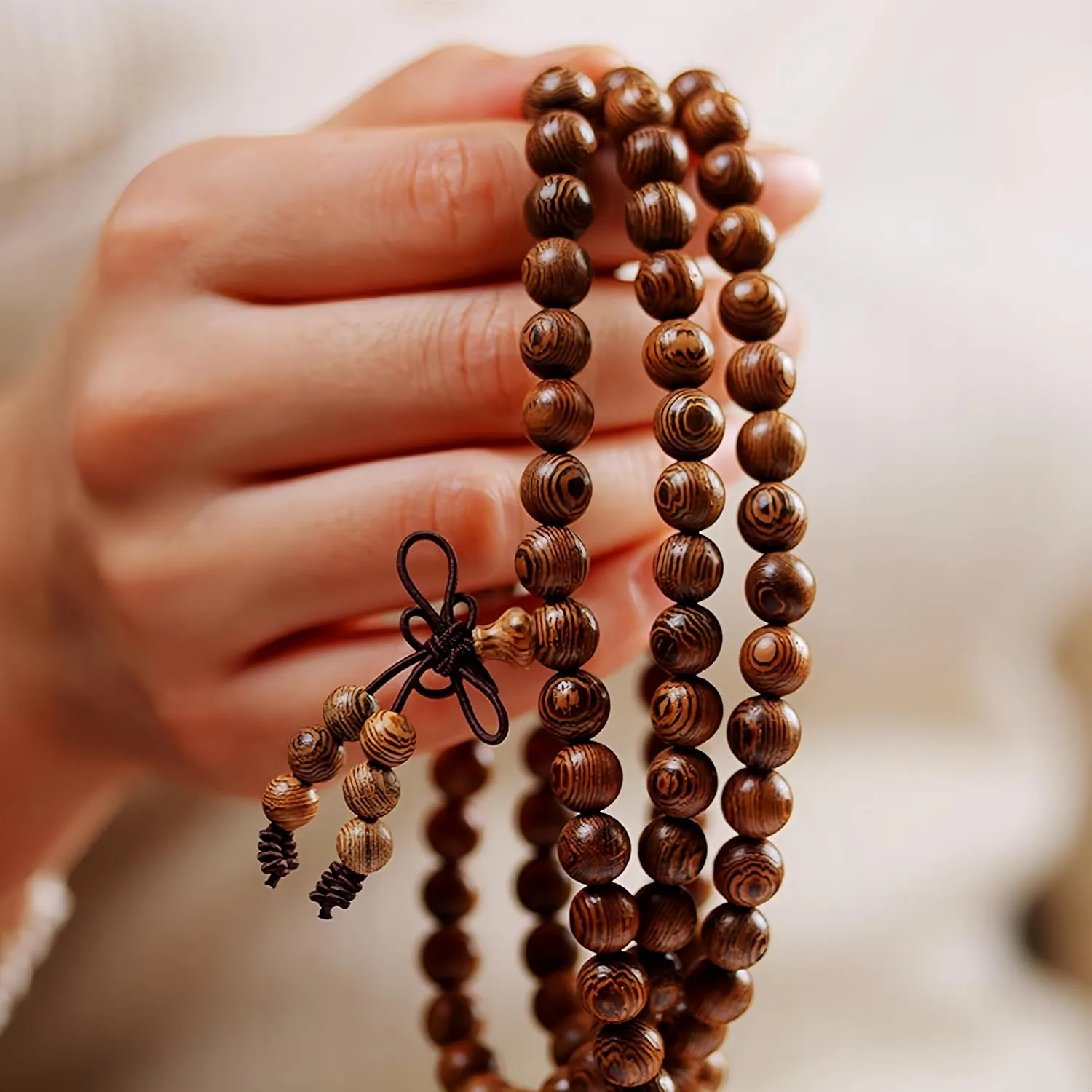 108 8mm Wooden Mala Necklace Bracelet for Men and Women, Prayer Meditation Buddhist or Wear Jewelry, for Gifts for Yourself or Friends and Family.