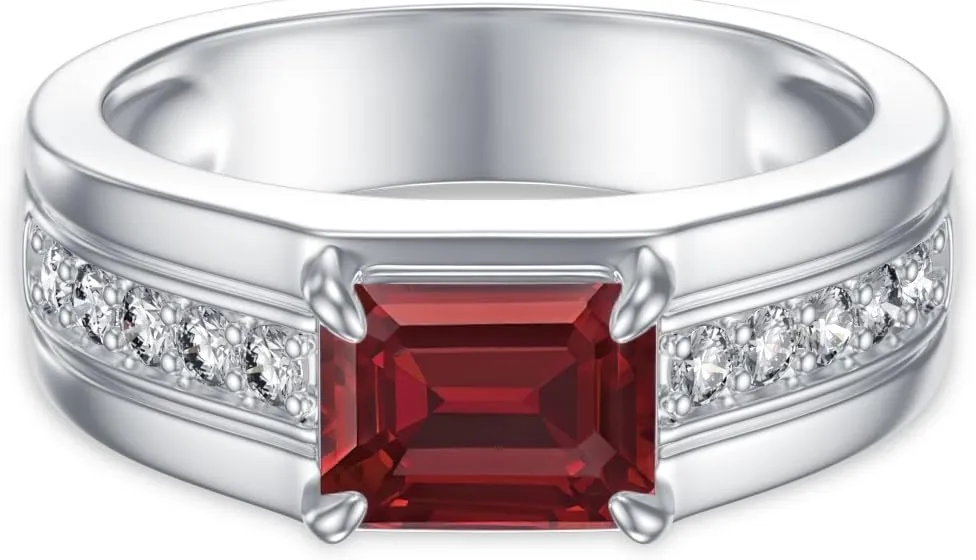 10K 14K 18K Gold 2 Carat Mens Gemstone Rings with Side Moissanite Emerald Cut Gemstone Engagement Rings For Men/Father/Husband