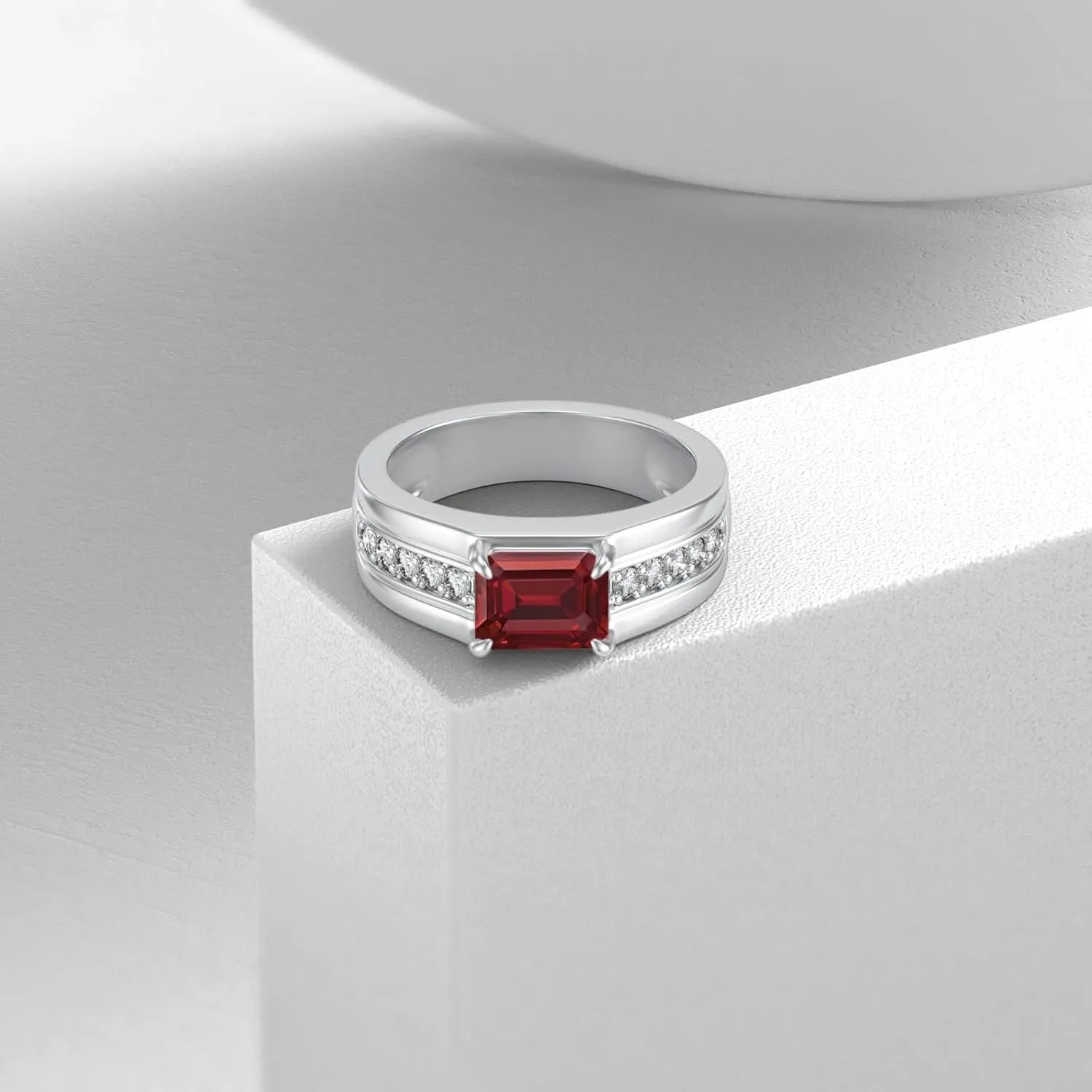 10K 14K 18K Gold 2 Carat Mens Gemstone Rings with Side Moissanite Emerald Cut Gemstone Engagement Rings For Men/Father/Husband