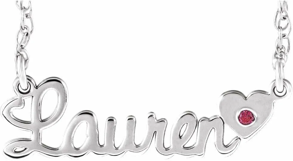 10k White Gold 1.5mm Round Shape September Birthstone Script Nameplate Personalized Necklace Fine Jewelry for Women Gifts for Her (26x8mm), 18"