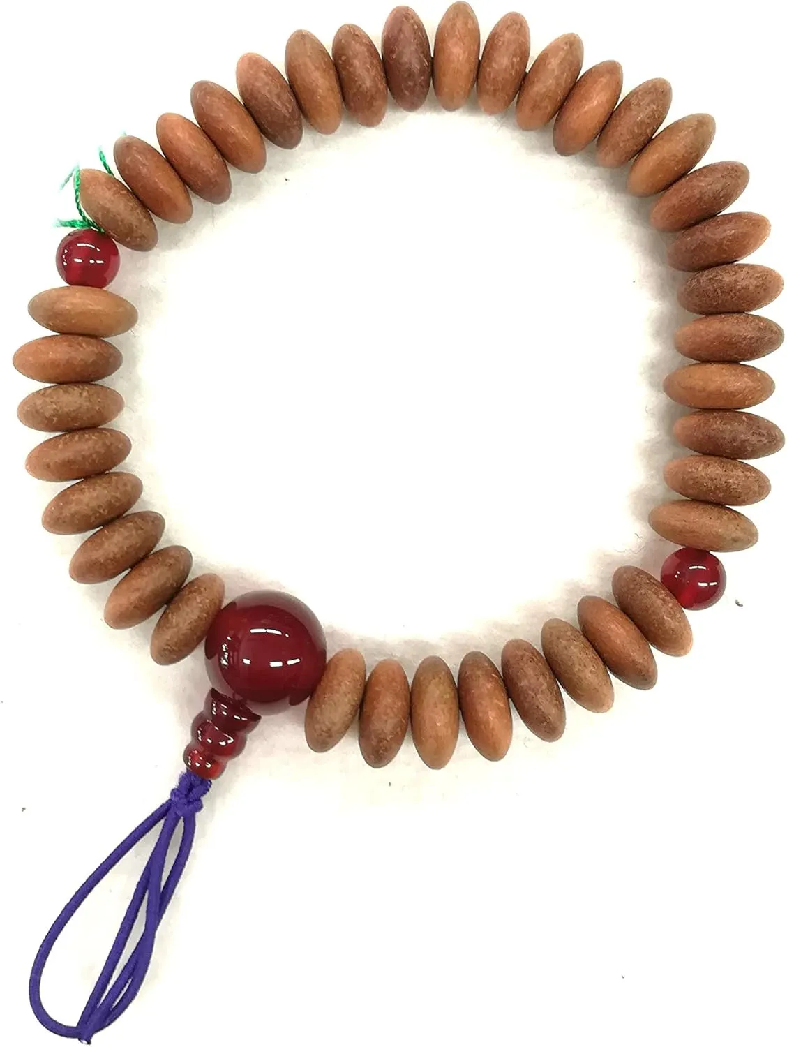 10mm Indian Sandalwood Flat Beads & Red Agate Bracelet Japanese Rosary Mala Juzu Handmade Craft Bracelet for Unisex Gifts for him