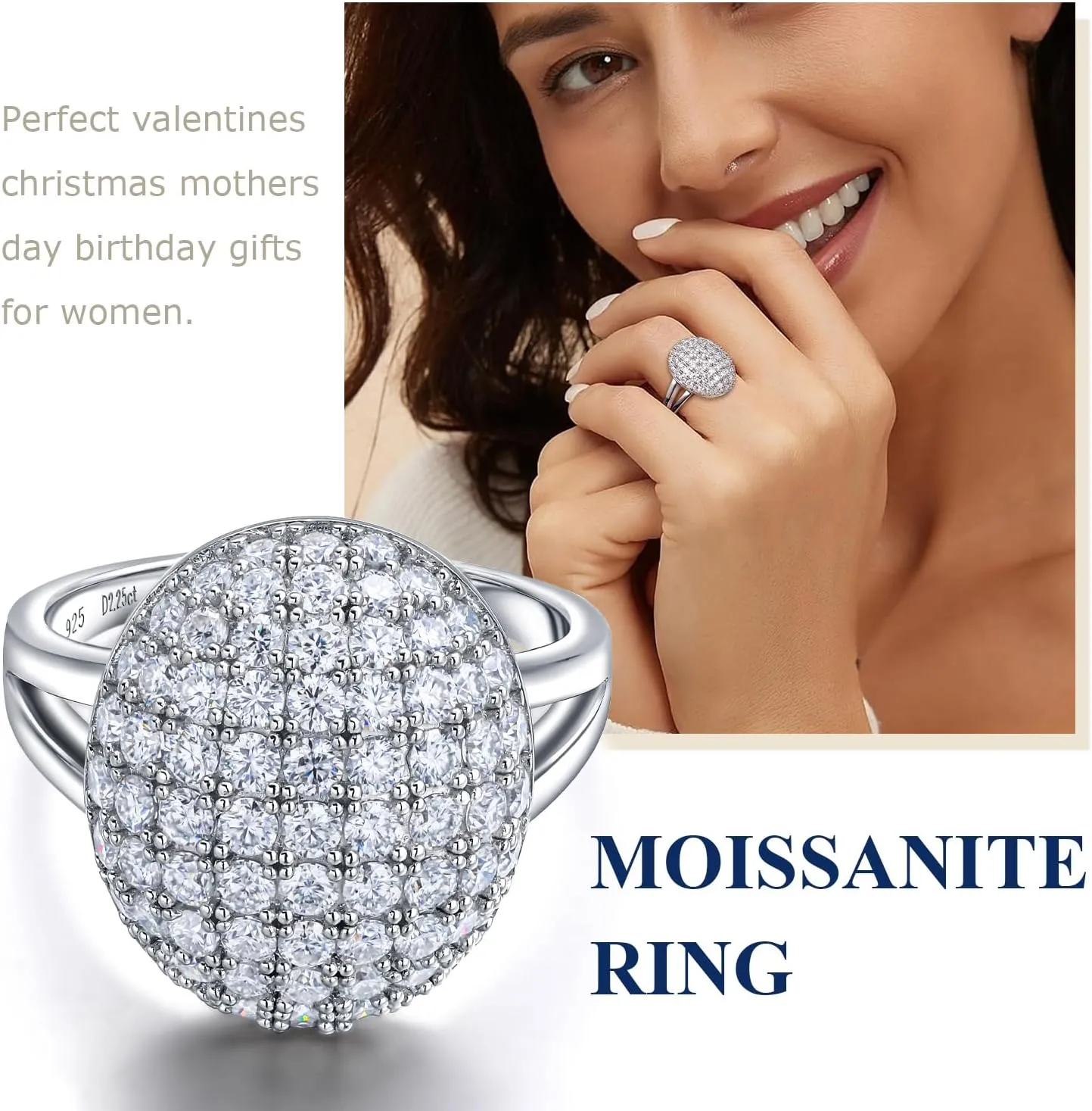 1.2-2.9 Carat Moissanite Rings for Women, D Color VVS Clarity Lab Grown Diamond Ring, 925 Sterling Silver Halo Ring Solitaire Gemstone Enagement Promise Rings, Heart/Princess/Round/Pear Shaped