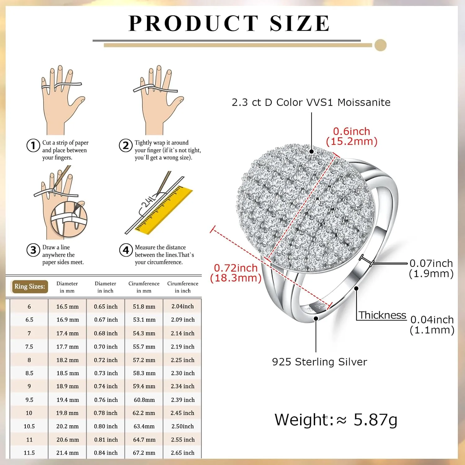 1.2-2.9 Carat Moissanite Rings for Women, D Color VVS Clarity Lab Grown Diamond Ring, 925 Sterling Silver Halo Ring Solitaire Gemstone Enagement Promise Rings, Heart/Princess/Round/Pear Shaped