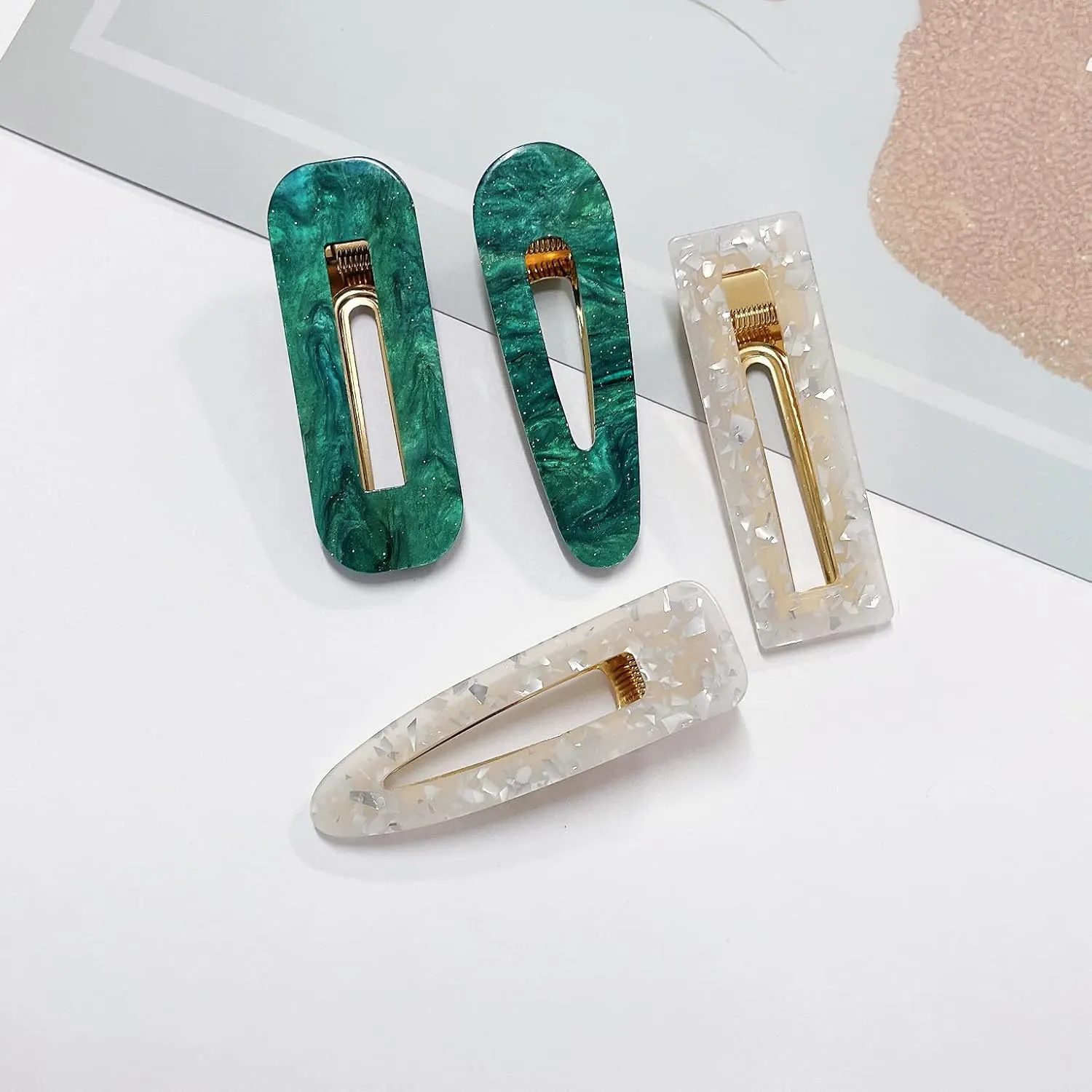 12 Pieces Acrylic Resin Marble Hair Clips Set, Decorative Pearls Hair Barrettes Sweet Decorative Bobby Pins Hairpin Headwear Hair Accessories Headwear for Women and Girls