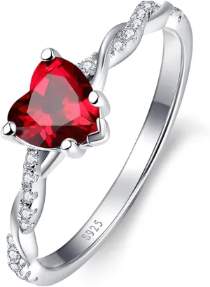 1.25ct Womens Heart Promise Ring, 925 Sterling Silver Heart Cut Created Emerald/Sapphire/Amethyst/Ruby/Cubic Zirconia/Opal Twisted Vine Engagement Ring for Women Size 5-10