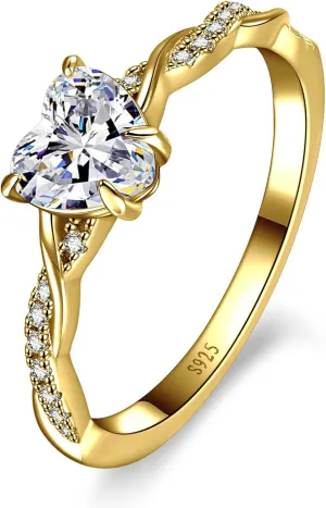 1.25ct Womens Heart Promise Ring, 925 Sterling Silver Heart Cut Created Emerald/Sapphire/Amethyst/Ruby/Cubic Zirconia/Opal Twisted Vine Engagement Ring for Women Size 5-10