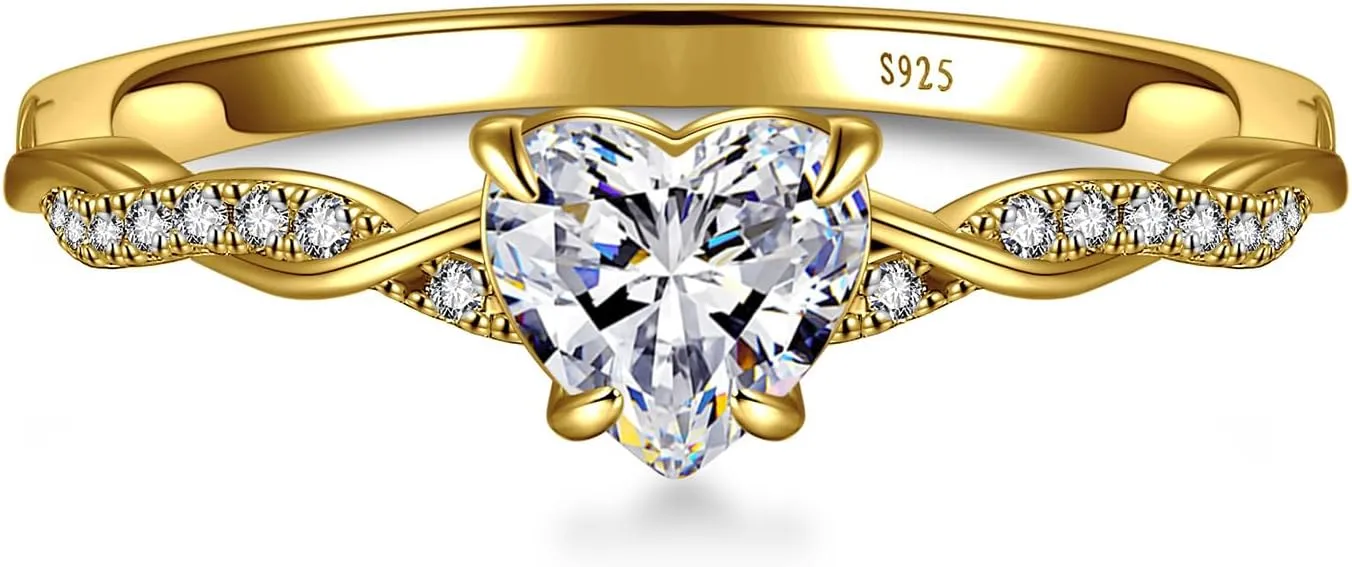 1.25ct Womens Heart Promise Ring, 925 Sterling Silver Heart Cut Created Emerald/Sapphire/Amethyst/Ruby/Cubic Zirconia/Opal Twisted Vine Engagement Ring for Women Size 5-10