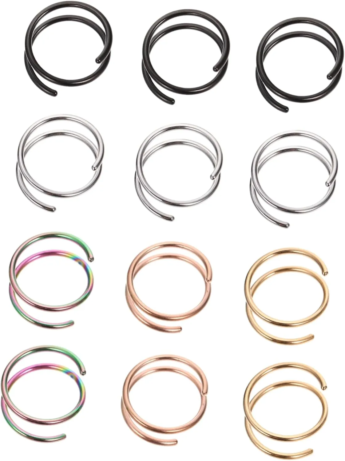 12Pcs Colorful Spiral Nose Rings Nose Piercings Lightweight Skin Friendly Jewelry for Parties Festivals and Everyday Wear