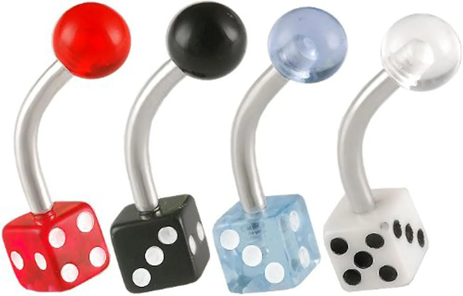 14g 14 gauge 1/2 surgical steel belly button Navel ring ear ball bar bar dice acrylic white black blue red lot AIUE 4Pcs