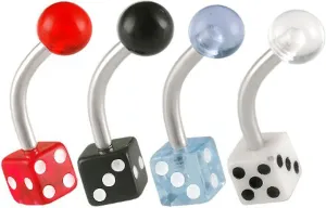 14g 14 gauge 1/2 surgical steel belly button Navel ring ear ball bar bar dice acrylic white black blue red lot AIUE 4Pcs