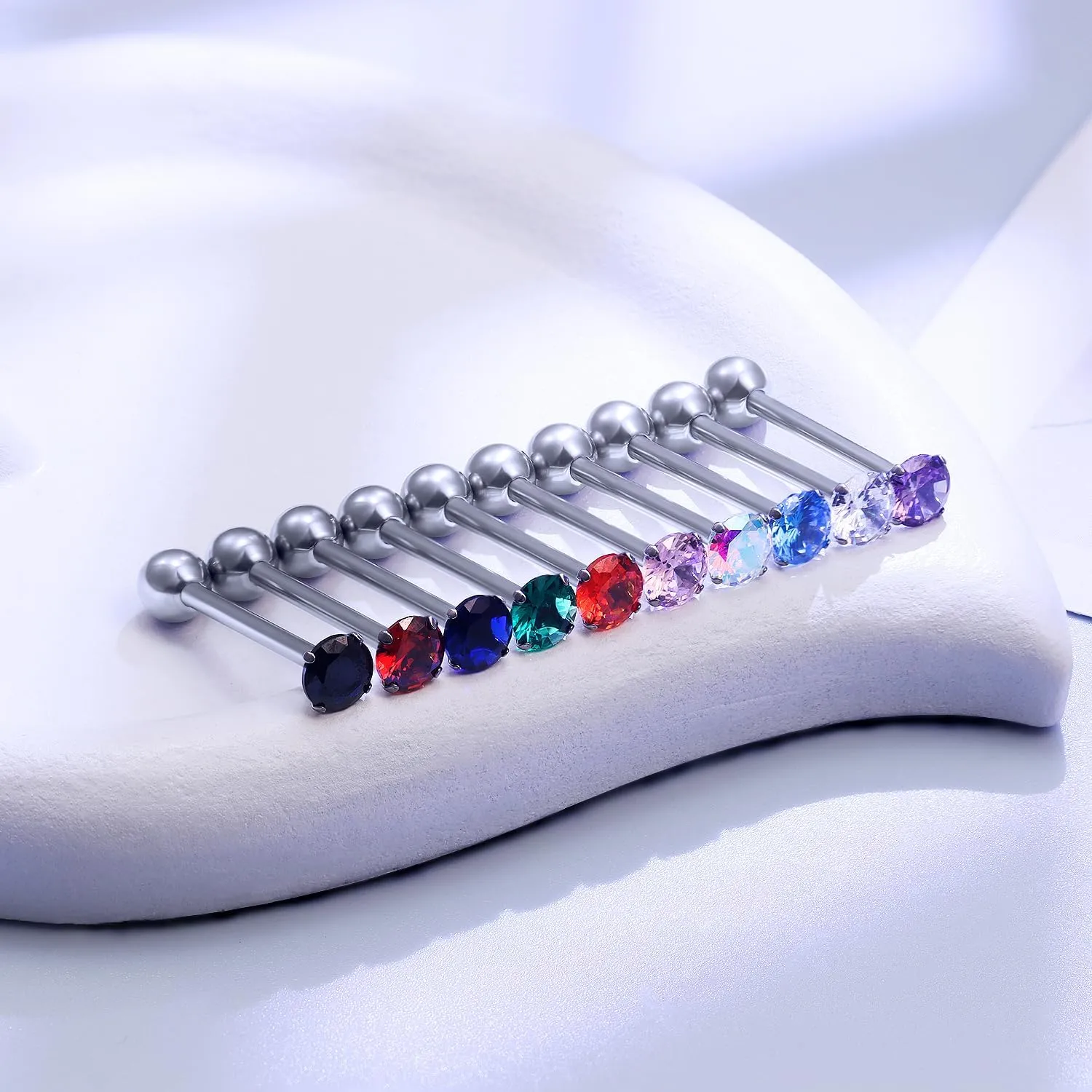 14G ASTM F136 Titanium Tongue Rings Shiny CZ Tongue Piercing Jewelry G23 Solid Titanium Internally Threaded 16MM Tongue Rings Piercing Barbell Jewelry for Women Men 14 Gauge