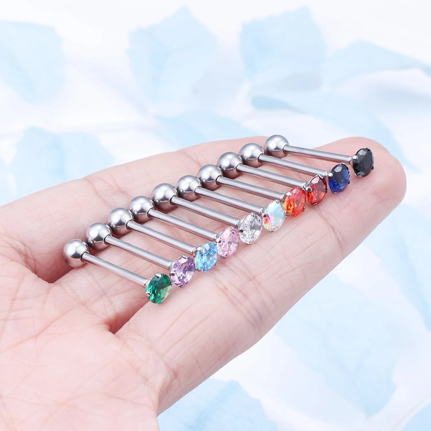 14G ASTM F136 Titanium Tongue Rings Shiny CZ Tongue Piercing Jewelry G23 Solid Titanium Internally Threaded 16MM Tongue Rings Piercing Barbell Jewelry for Women Men 14 Gauge
