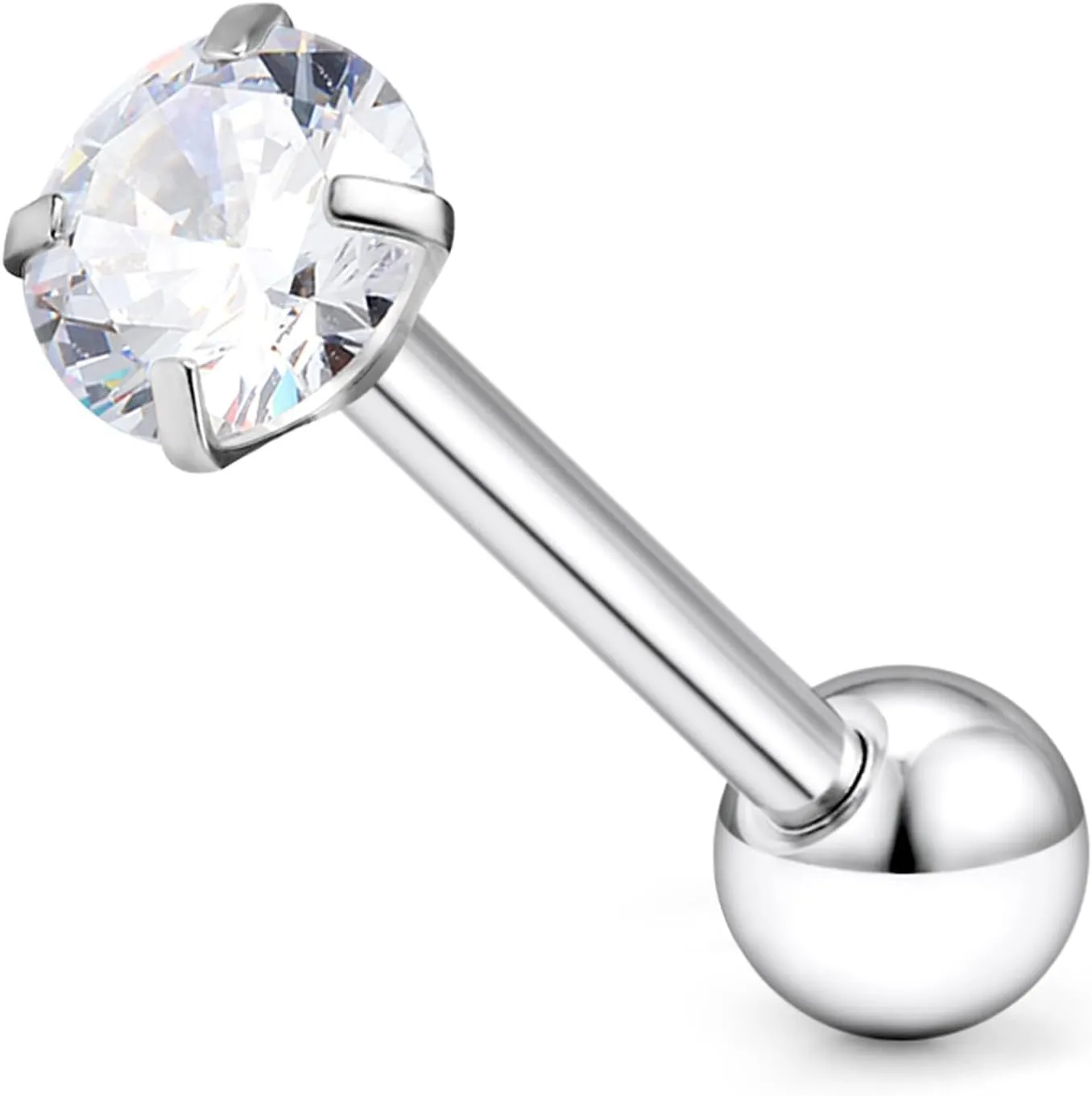 14G ASTM F136 Titanium Tongue Rings Shiny CZ Tongue Piercing Jewelry G23 Solid Titanium Internally Threaded 16MM Tongue Rings Piercing Barbell Jewelry for Women Men 14 Gauge