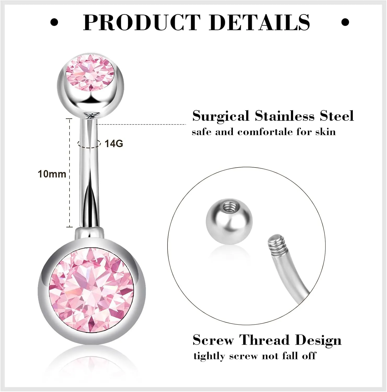 14G Belly Button Ring 8Pcs Piercing Stainless Steel Rings Cute CZ Heart Butterfly Clicker Jewelry for Women