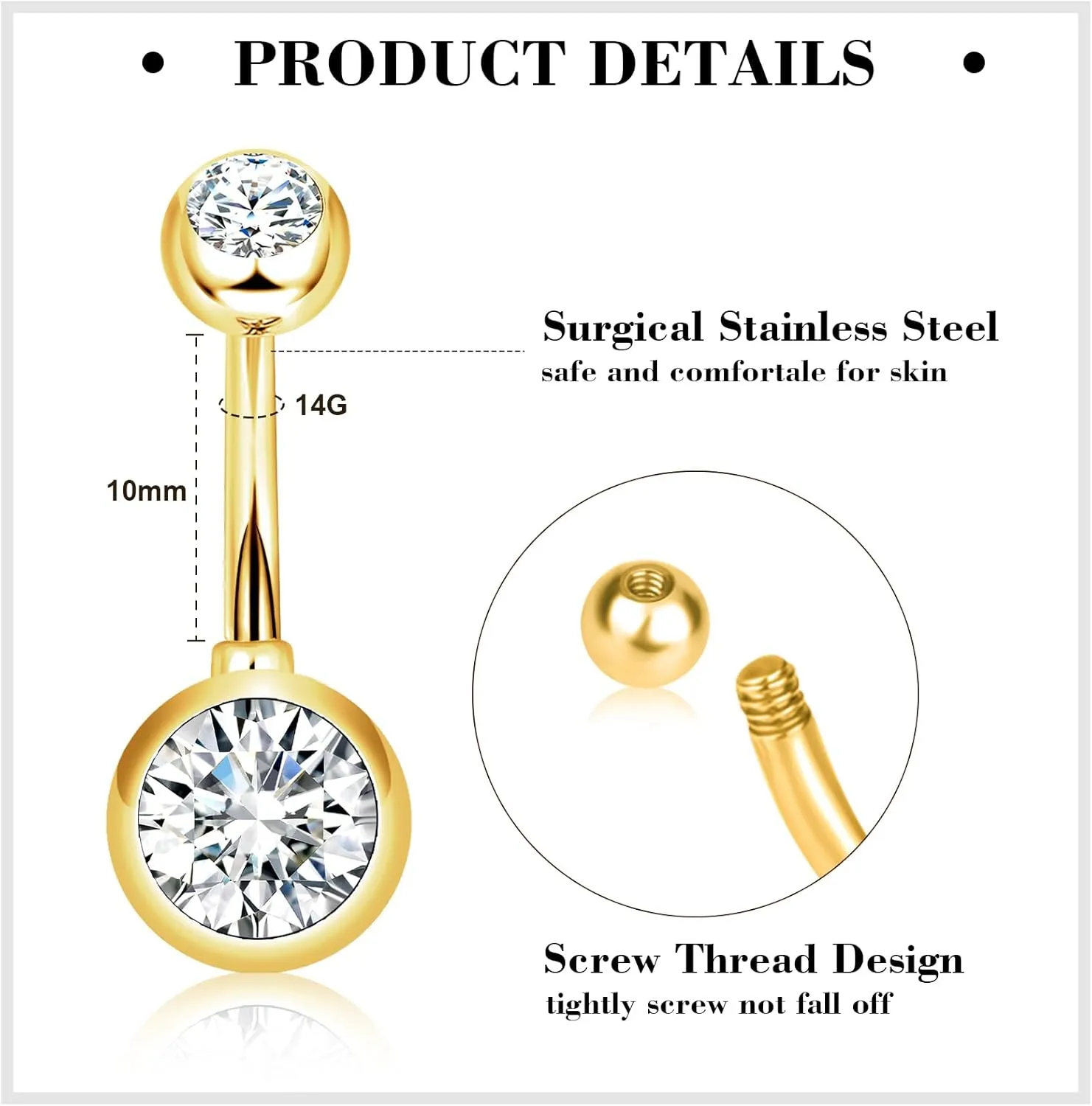 14G Belly Button Ring 8Pcs Piercing Stainless Steel Rings Cute CZ Heart Butterfly Clicker Jewelry for Women