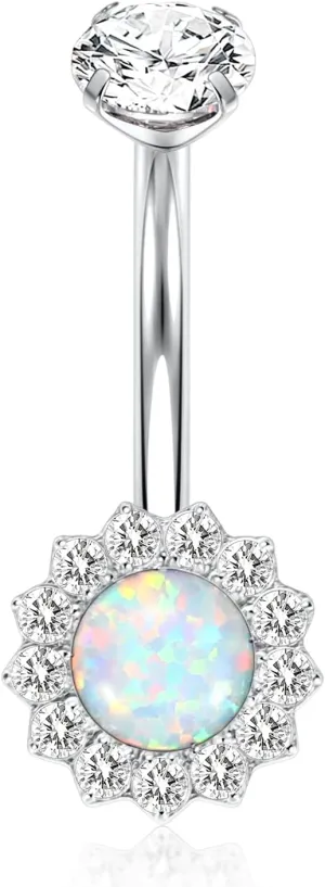 14G Belly Button Ring Belly Button Jewelry Titanium Belly Navel Ring Flower Navel Jewelry Internally Threaded Navel Belly Piercing Jewelry