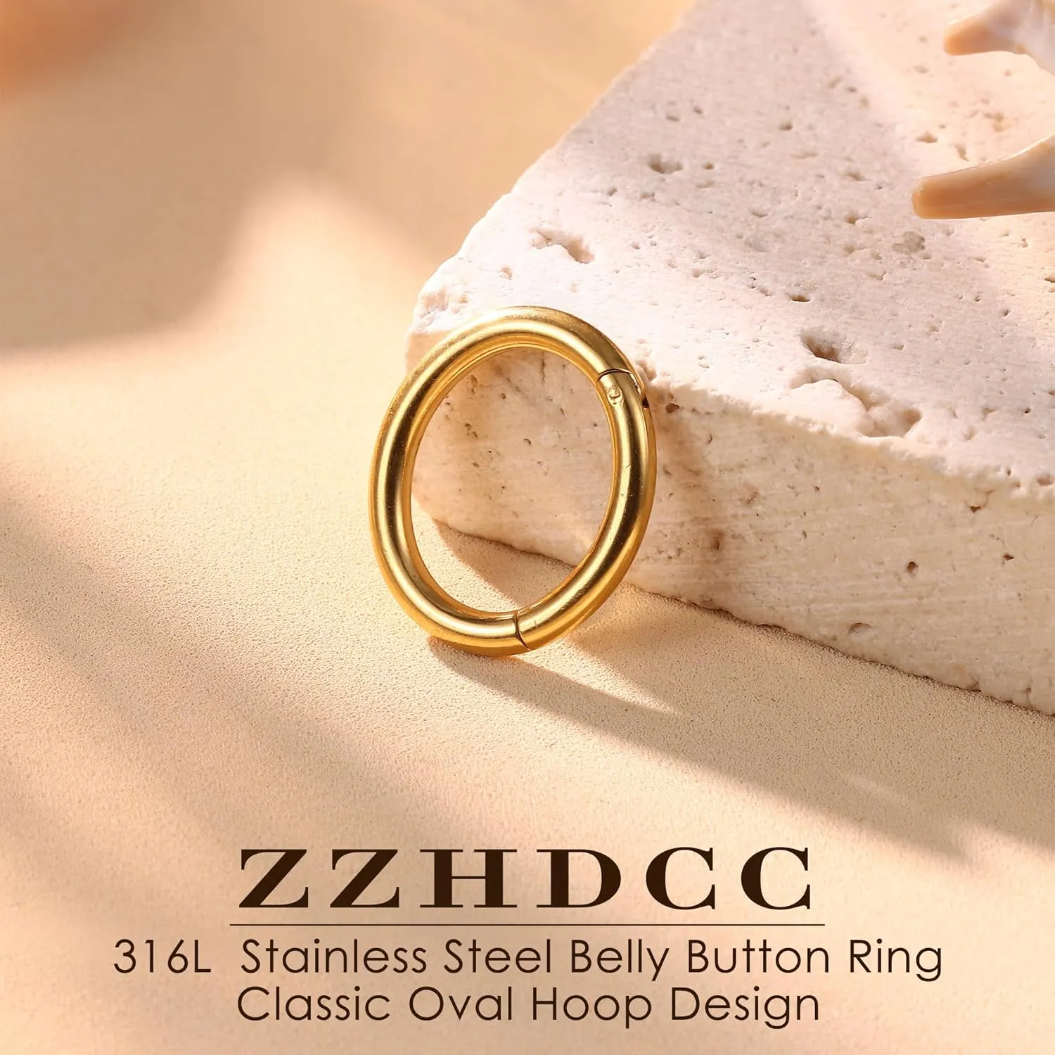14G Clicker Belly Button Ring for Women White Gold Plated Hoop Belly Button Rings Shiny CZ Belly Button Clicker Oval Belly Ring Reverse Navel Body Belly Piercing Jewelry