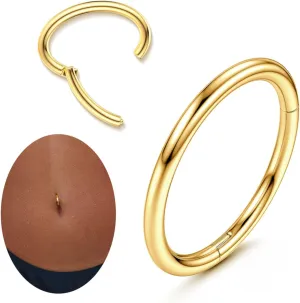 14G Clicker Belly Button Ring for Women White Gold Plated Hoop Belly Button Rings Shiny CZ Belly Button Clicker Oval Belly Ring Reverse Navel Body Belly Piercing Jewelry