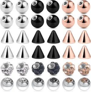14G Externally Threaded Stainless Steel Replacement Balls Piercing Parts for Belly, Industrial, Nipple, Tongue, Snake Eyes Tongue and and Other Body Jewelry