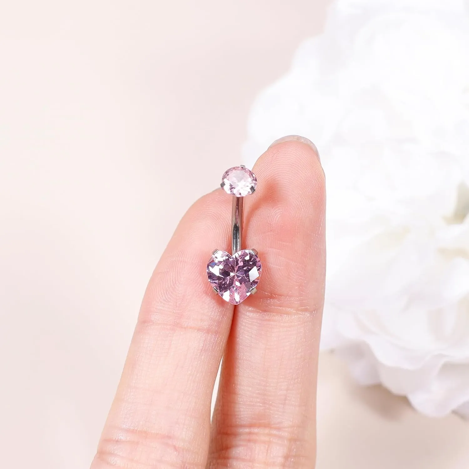 14G G23 Titanium Belly Button Rings for Women Hypoallergenic Heart Belly Rings Internally Threaded Cubic Zirconia Navel Rings for Sensitive Skin Belly Piercing Jewelry 6-16MM