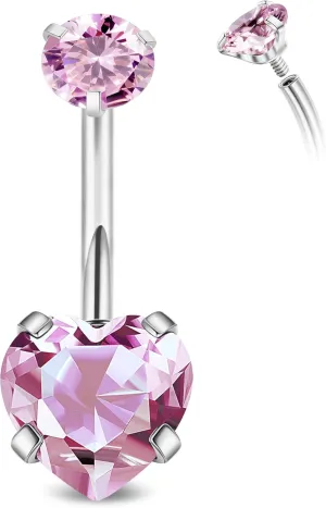 14G G23 Titanium Belly Button Rings for Women Hypoallergenic Heart Belly Rings Internally Threaded Cubic Zirconia Navel Rings for Sensitive Skin Belly Piercing Jewelry 6-16MM