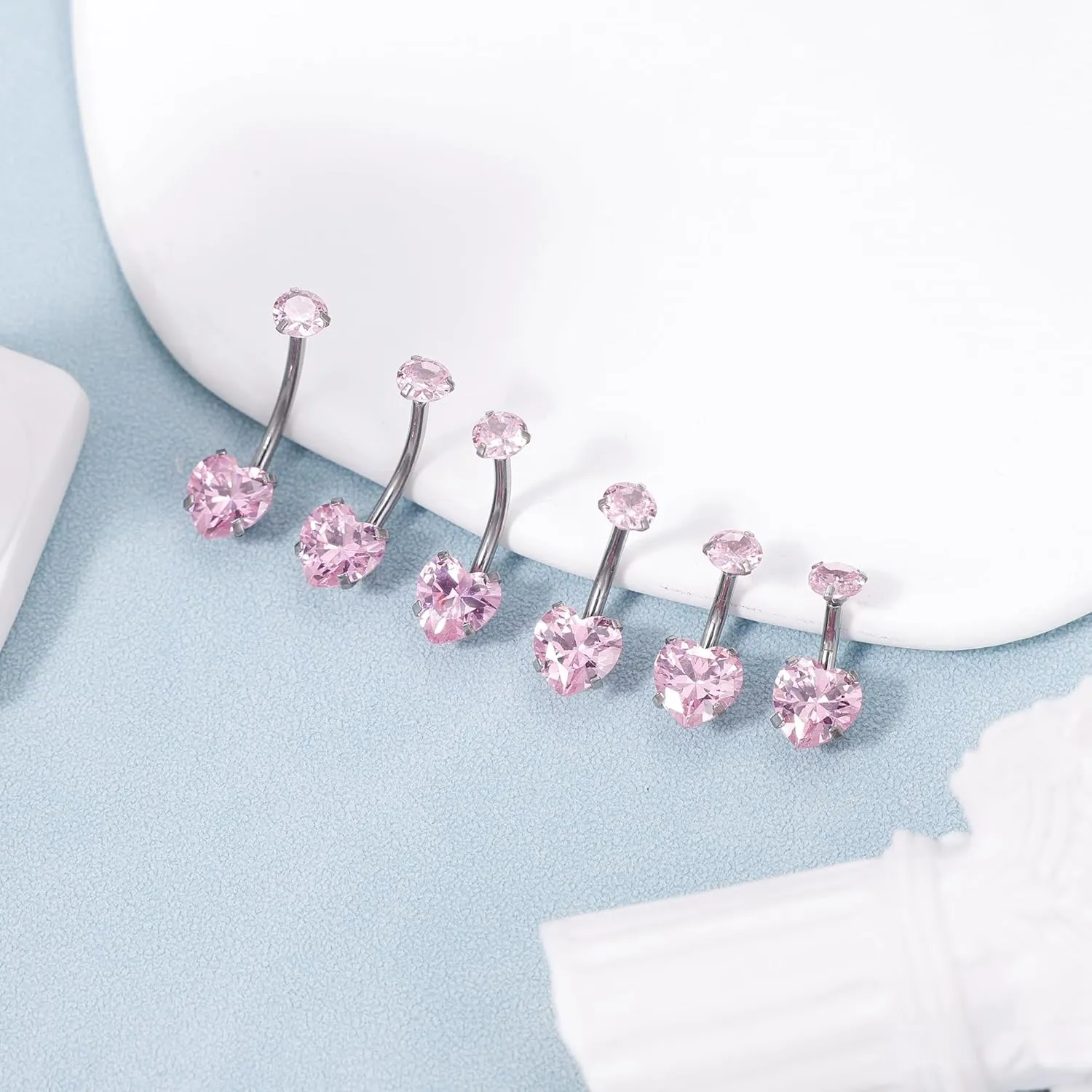 14G G23 Titanium Belly Button Rings for Women Hypoallergenic Heart Belly Rings Internally Threaded Cubic Zirconia Navel Rings for Sensitive Skin Belly Piercing Jewelry 6-16MM