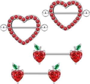 14G Heart Nipple Rings 316L Stainless Steel Nipple Barbells with CZ Heart Stones Tongue Rings Body Pierced Jewelry for Women
