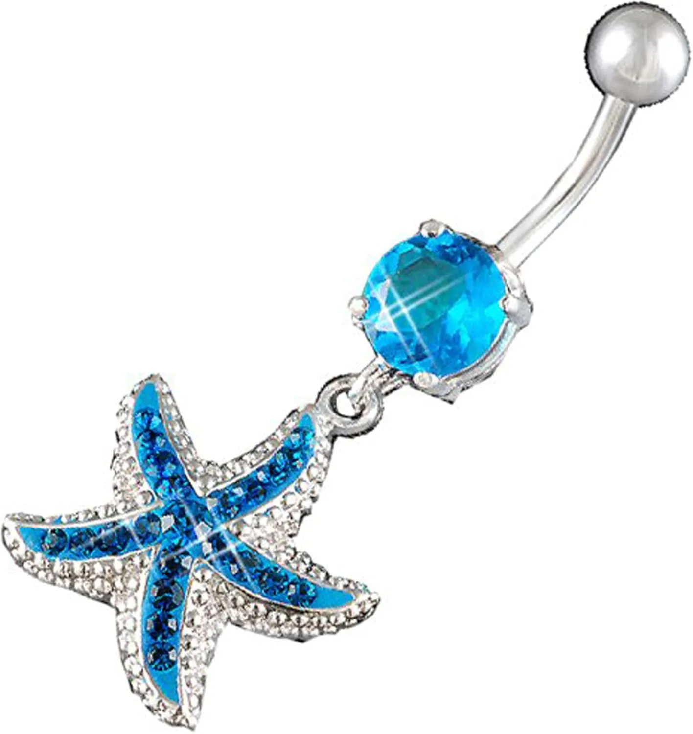 14Gauge 1.6mm 3/8 Inch 10mm starfish Crystal Ferido dangle belly dangling navel button ring dangly bar Piercing