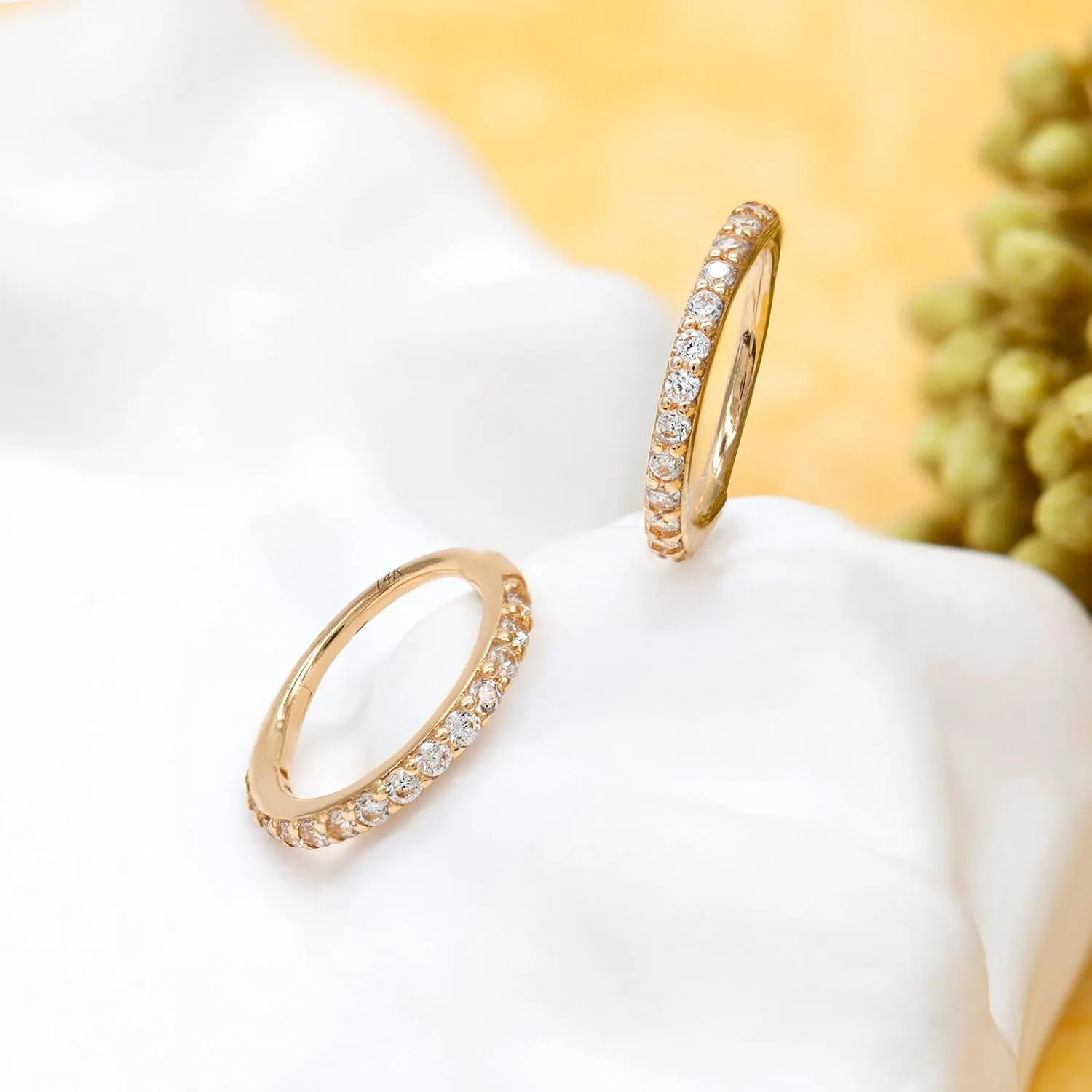 14k Gold 16G 20G 8mm/10mm Septum Rings for Women & Men, CZ Simulated Diamond Rings for Nose, Helix, Rook, Tragus, Daith, Hypoallergenic, Hinged Segment Earring Hoop