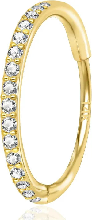 14k Gold 16G 20G 8mm/10mm Septum Rings for Women & Men, CZ Simulated Diamond Rings for Nose, Helix, Rook, Tragus, Daith, Hypoallergenic, Hinged Segment Earring Hoop