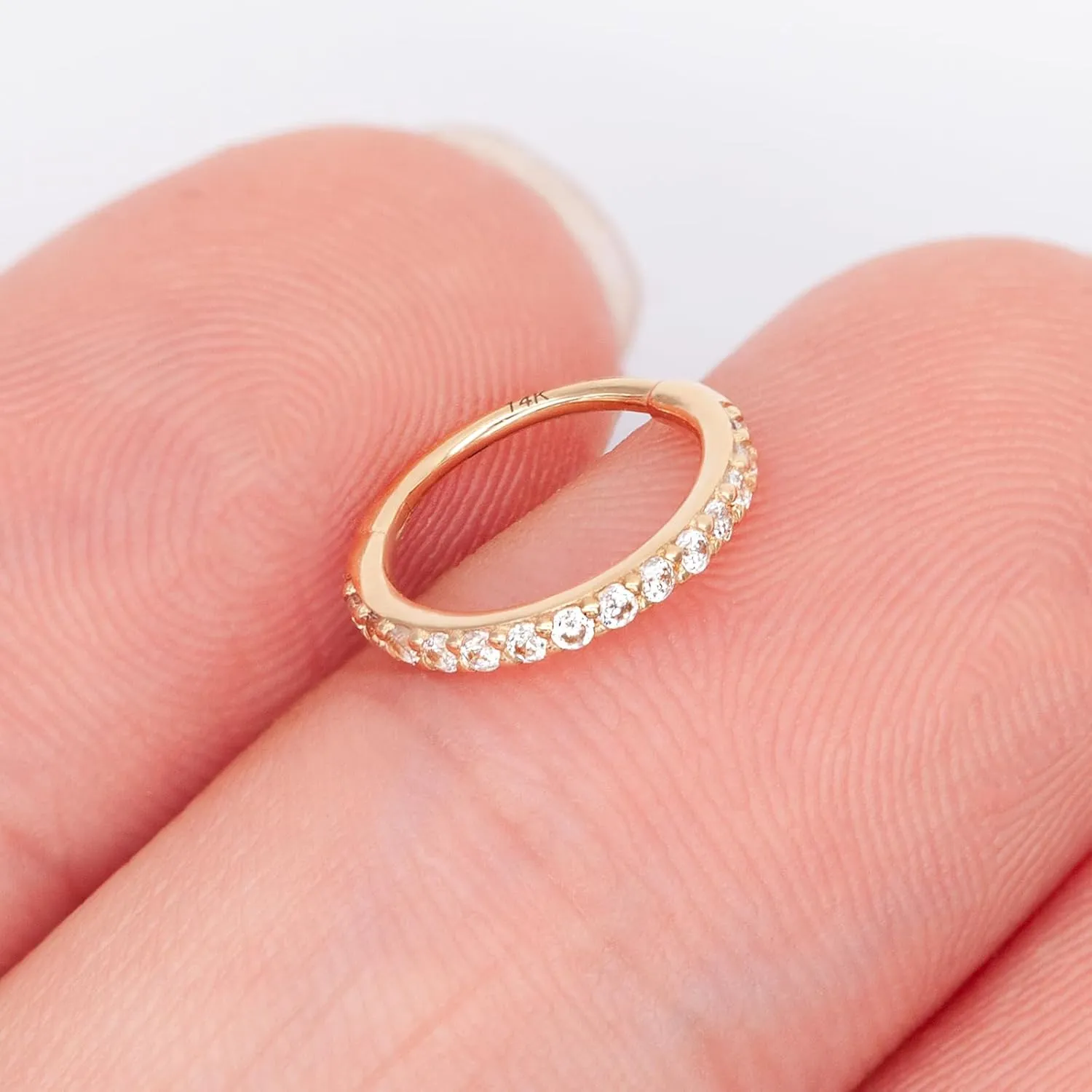 14k Gold 16G 20G 8mm/10mm Septum Rings for Women & Men, CZ Simulated Diamond Rings for Nose, Helix, Rook, Tragus, Daith, Hypoallergenic, Hinged Segment Earring Hoop