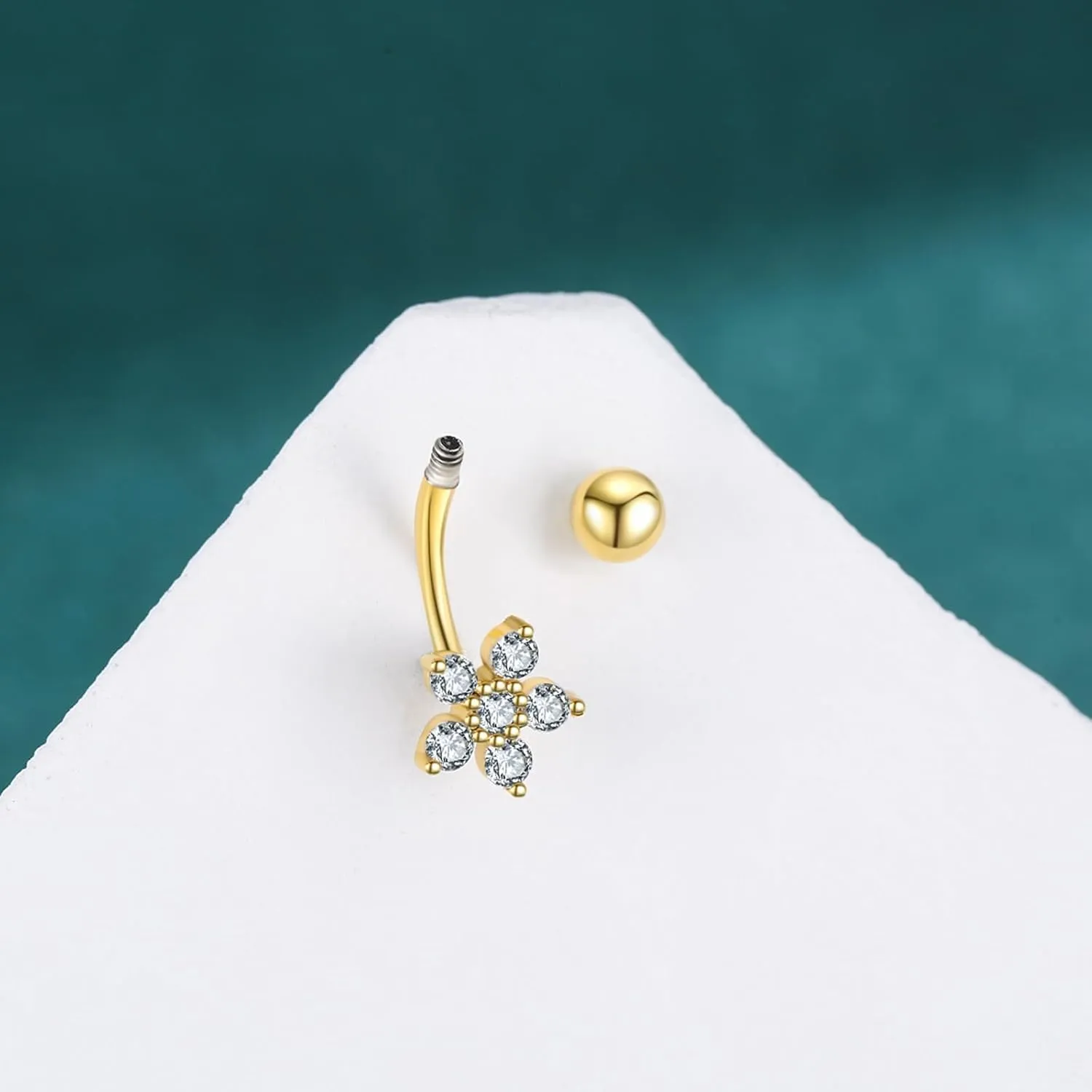14K Gold Belly Button Rings 14G Cute Gold Belly Rings for women 6mm Flower Belly Piercing Jewelry Solid Yellow Gold Navel Rings for Women