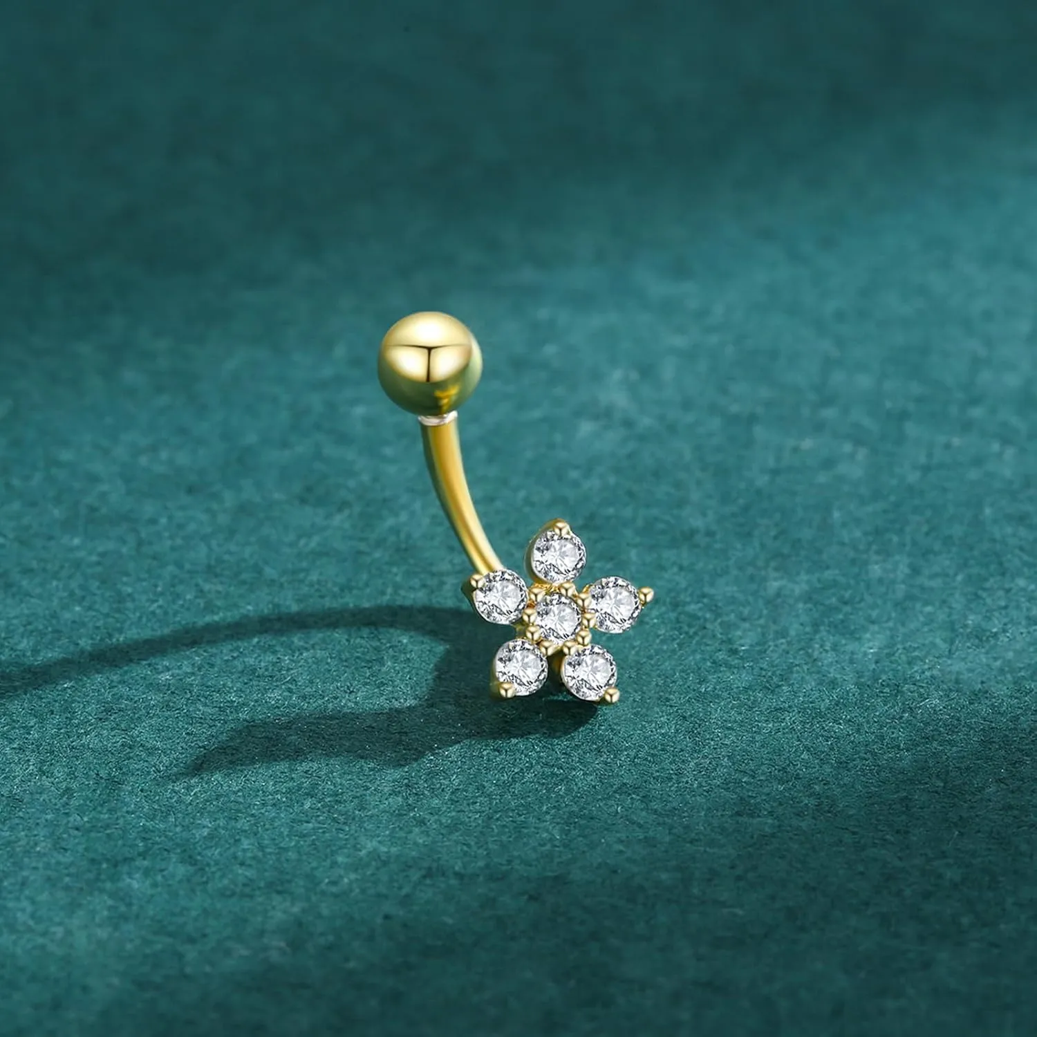 14K Gold Belly Button Rings 14G Cute Gold Belly Rings for women 6mm Flower Belly Piercing Jewelry Solid Yellow Gold Navel Rings for Women