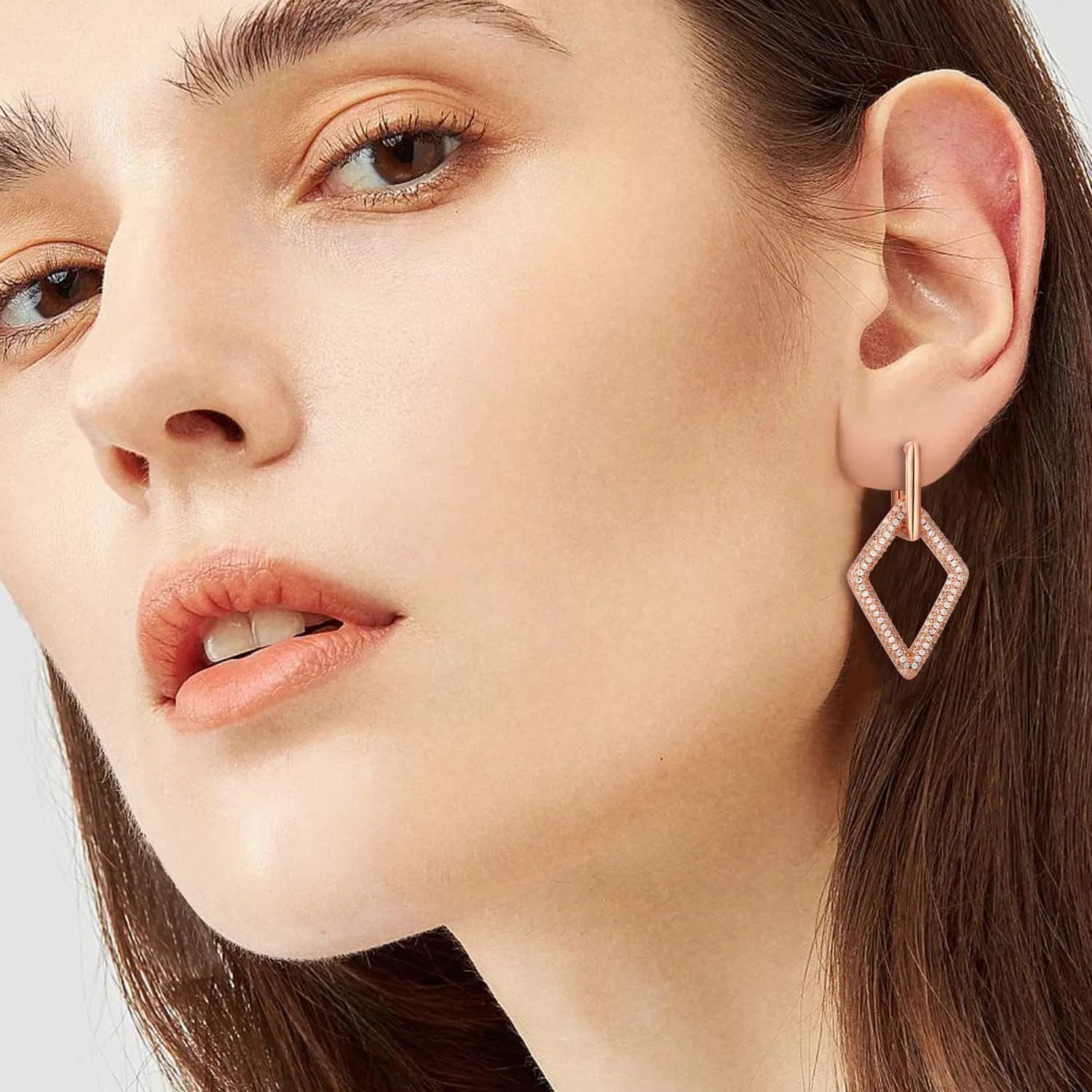 14K Gold Convertible Link Huggie Earrings for Women,320 Sparkly Rhinestone Dainty Vacuum Plating Paperclip Link Statement Earrings | Heart Arrow Cubic Zirconia Two-Toned Rope Drop Dangle Earrings