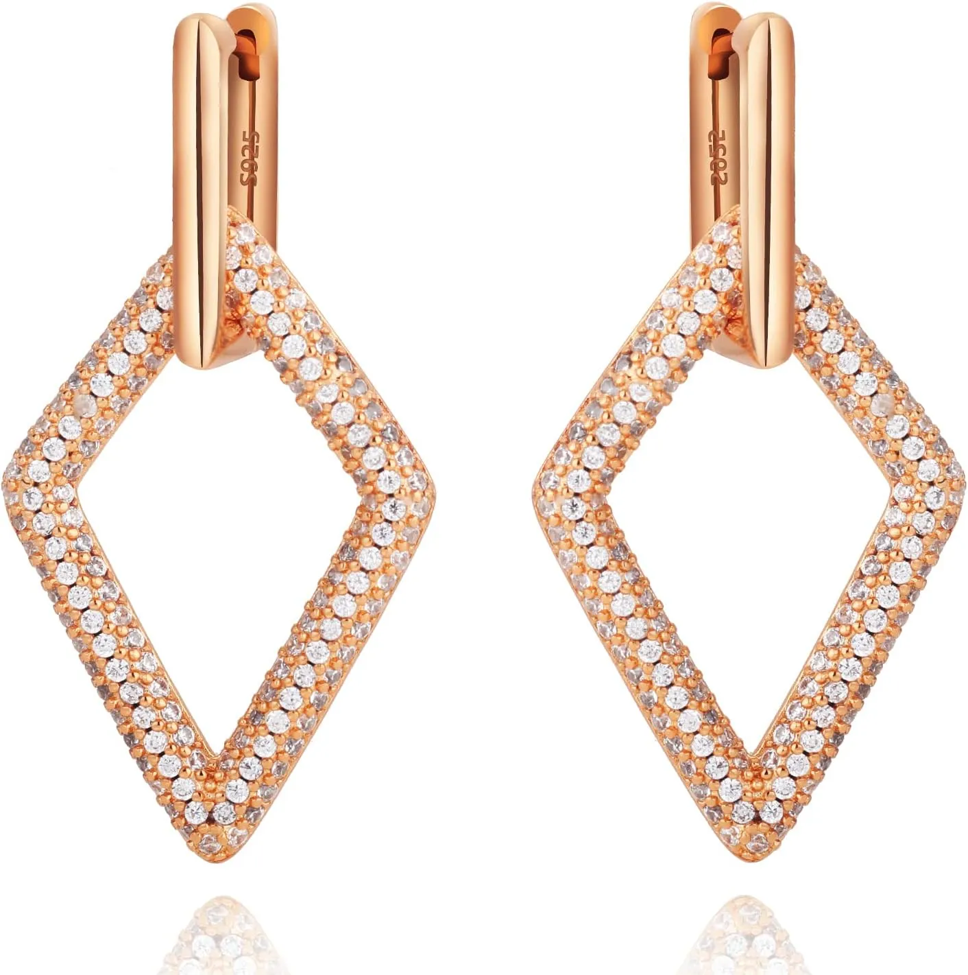 14K Gold Convertible Link Huggie Earrings for Women,320 Sparkly Rhinestone Dainty Vacuum Plating Paperclip Link Statement Earrings | Heart Arrow Cubic Zirconia Two-Toned Rope Drop Dangle Earrings