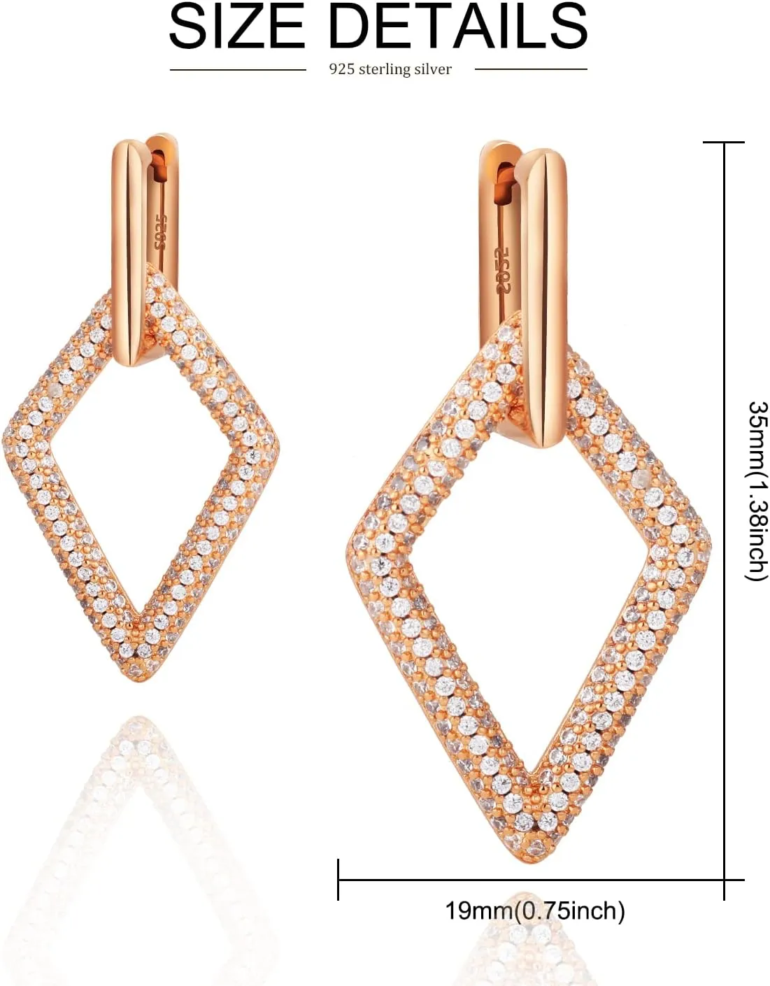 14K Gold Convertible Link Huggie Earrings for Women,320 Sparkly Rhinestone Dainty Vacuum Plating Paperclip Link Statement Earrings | Heart Arrow Cubic Zirconia Two-Toned Rope Drop Dangle Earrings