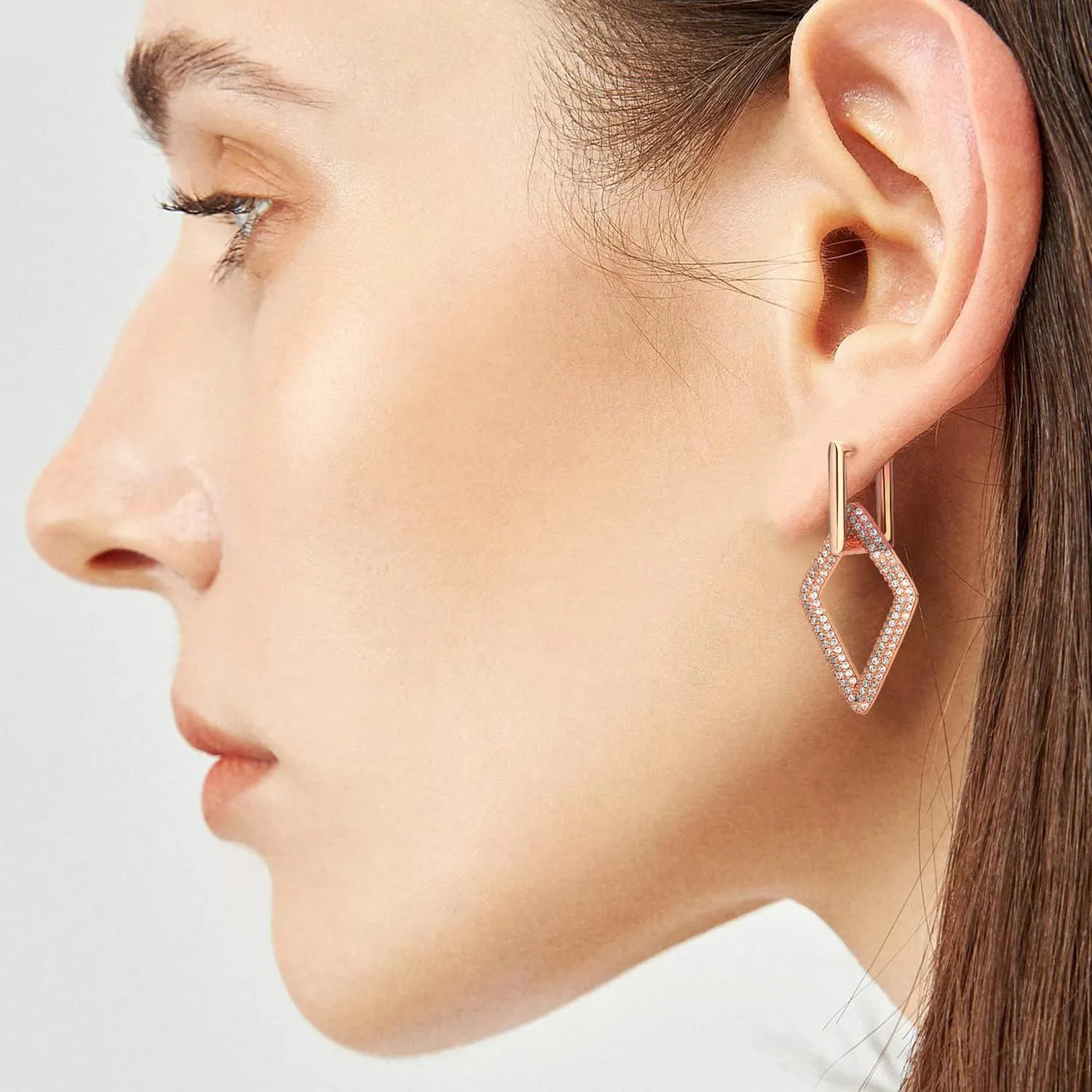 14K Gold Convertible Link Huggie Earrings for Women,320 Sparkly Rhinestone Dainty Vacuum Plating Paperclip Link Statement Earrings | Heart Arrow Cubic Zirconia Two-Toned Rope Drop Dangle Earrings