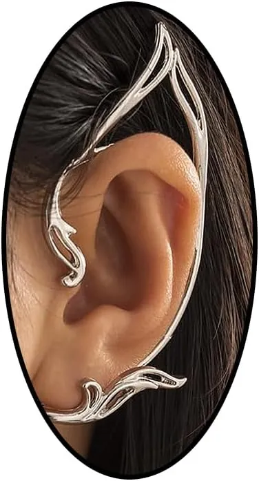 14K Gold Elf Ear Cuffs Clip-On Earrings for Women,Unique Fairy Non Piercing Climber Earrings,Delicate Halloween Party Jewelry Gifts