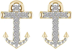 14k Gold Finish 925 Sterling Silver 0.08 ct .t.w Round Cut White Natural Diamond Anchor Cross Stud Earrings (H-I/I2-I3)| Minimalist, Delicate Jewelry