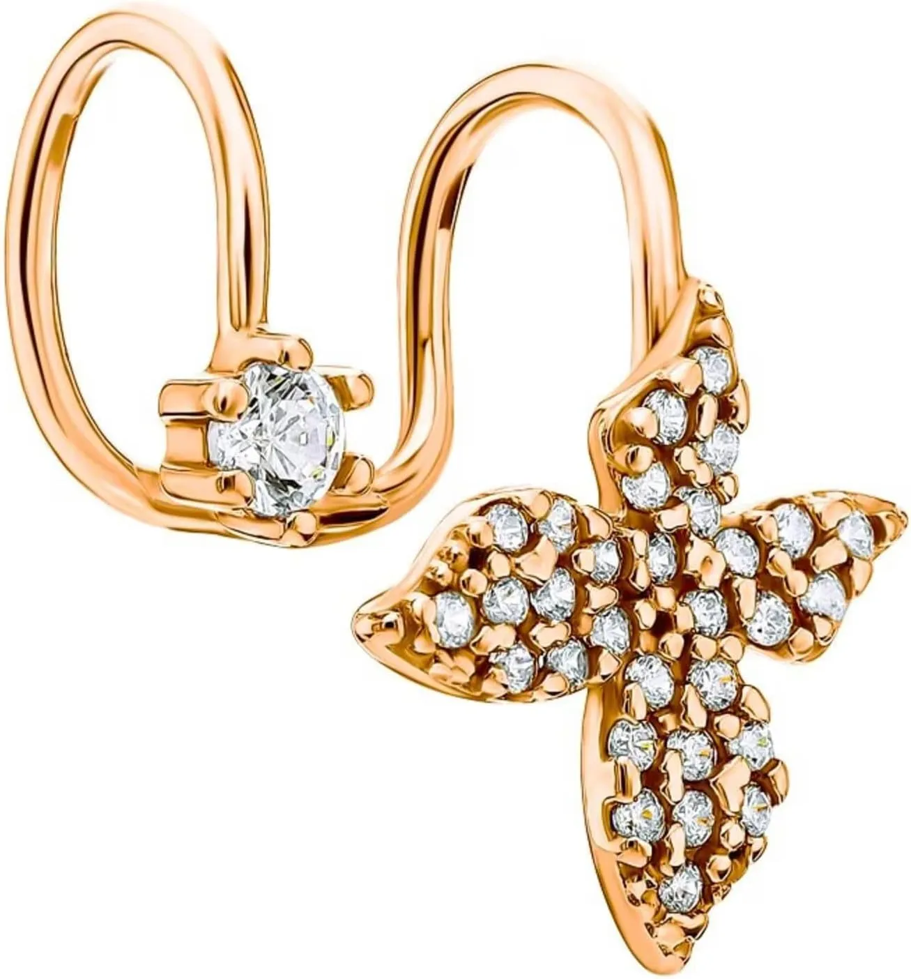 14k Gold Four Leaf Clover Cuff, Upper Ear Earring, Double Wrap Diamond Butterfly Ear Cuff,Four Leaf Upper Ear Cuff, Delicate Bridesmaid Gift.