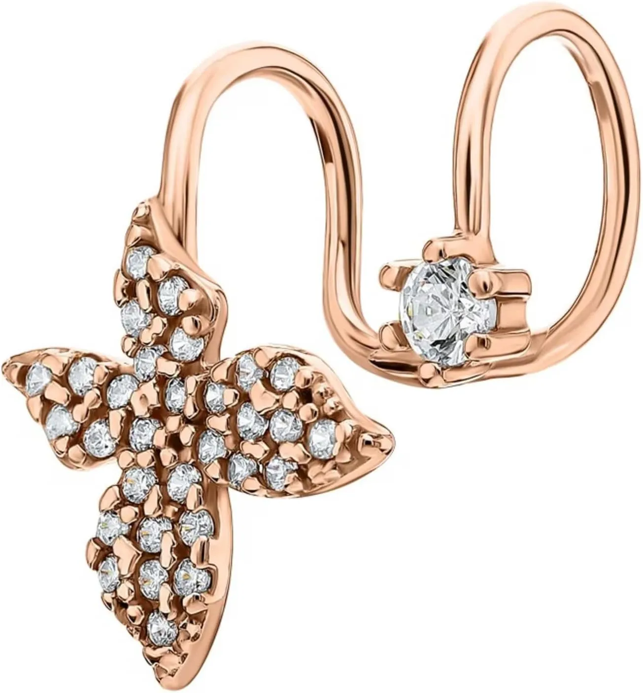 14k Gold Four Leaf Clover Cuff, Upper Ear Earring, Double Wrap Diamond Butterfly Ear Cuff,Four Leaf Upper Ear Cuff, Delicate Bridesmaid Gift.