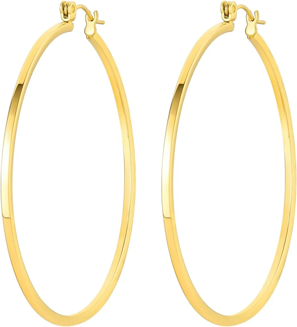 14K Gold Hoop Earrings for Women Stunning Oversized Gold Hoop Chunky Earrings for Women Elegant Thin Gold Hoops 50mm